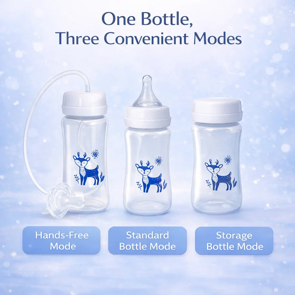 Baby trinkt freihaendig aus der HappySip Flasche